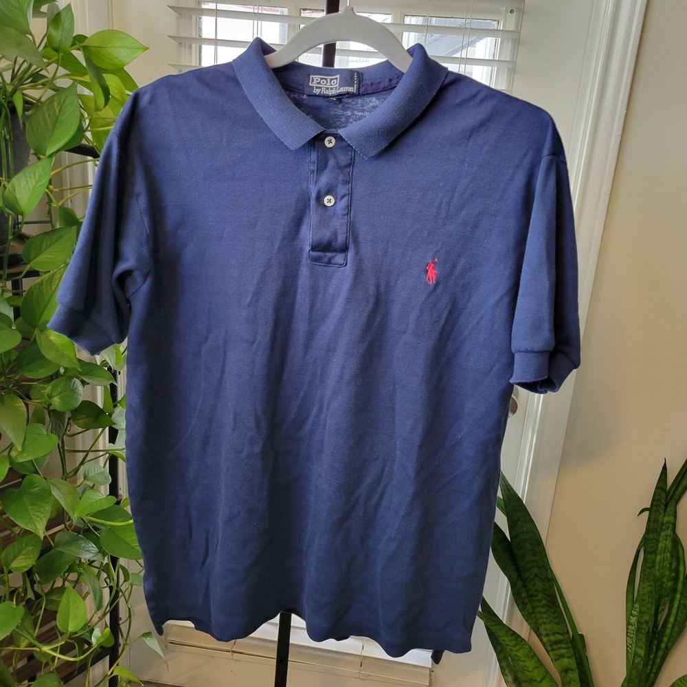 VTG  Polo Ralph Lauren Mens XL Navy Blue Short Sleeve Polo Shirt Made in USA